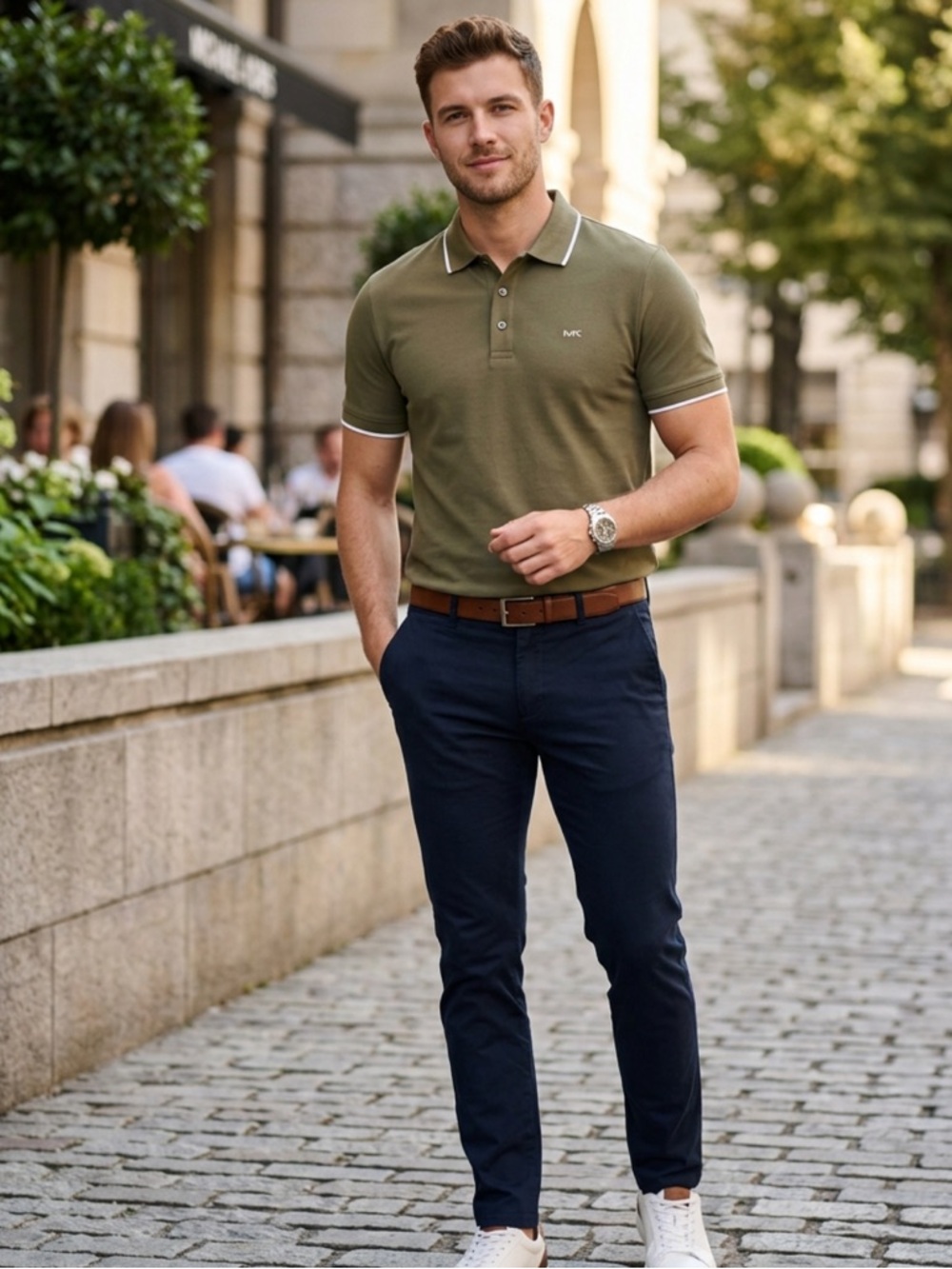 Michael Kors Sz L Khaki / Ivy Green GREENWICH Men’s shortsleeve polo shirt